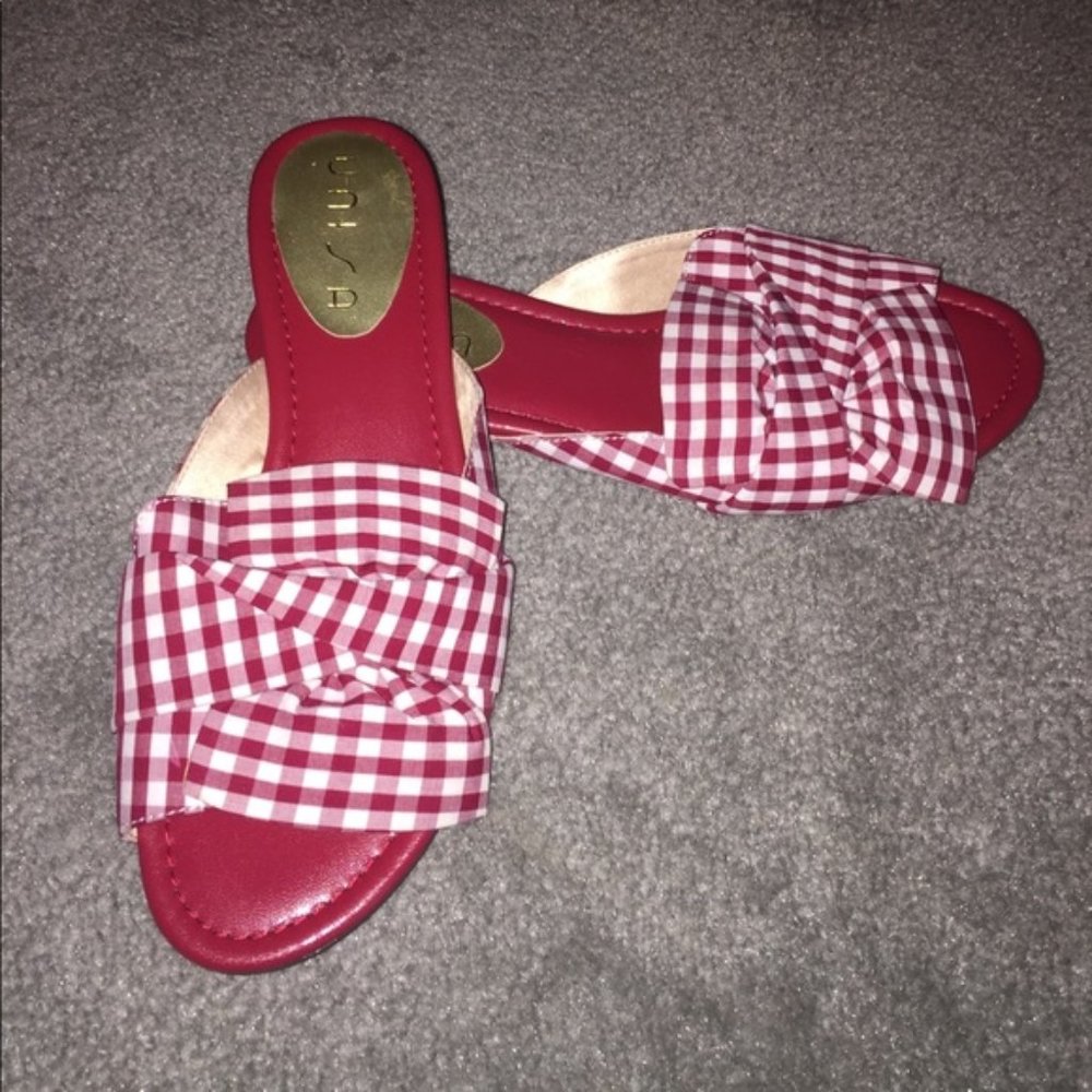 Brand NWT Red Gingham Flat Sandals